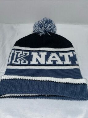 PINK Victoria's Secret Black, Blue & White Knit Pom Beanie